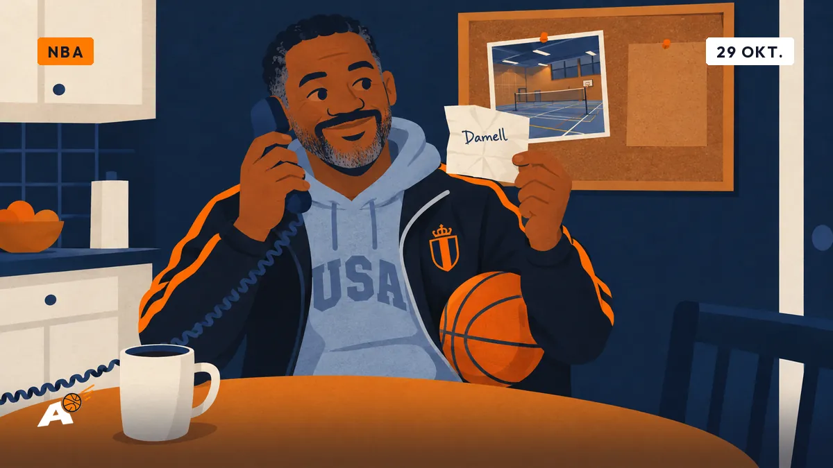Darnell au téléphone à sa table de cuisine, tenant un petit papier avec un seul prénom écrit, devant un panneau en liège presque vide.